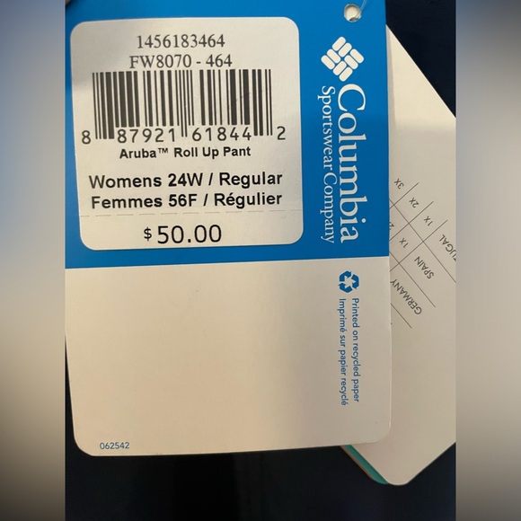 NWT Columbia PFG Women's Aruba Roll Up Pants Blue Size 24W Omni Shade UPF 30 - Picture 4 of 11